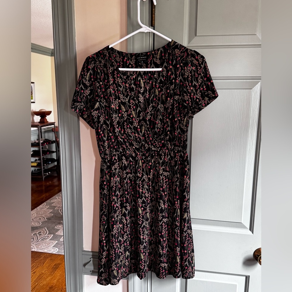 Lucky Brand Black Mini Dress with Pink and Cream Floral Print
